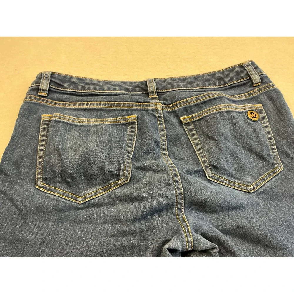 Michael Kors Denim Shorts Dark Wash Gold Logo Size 6 Casual Summer Classic